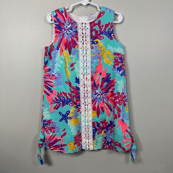 Lilly Pulitzer Other - Lilly Pulitzer Girls Size 6 Shift Dress Ember Aqua Trippin Floral Sleeveless
